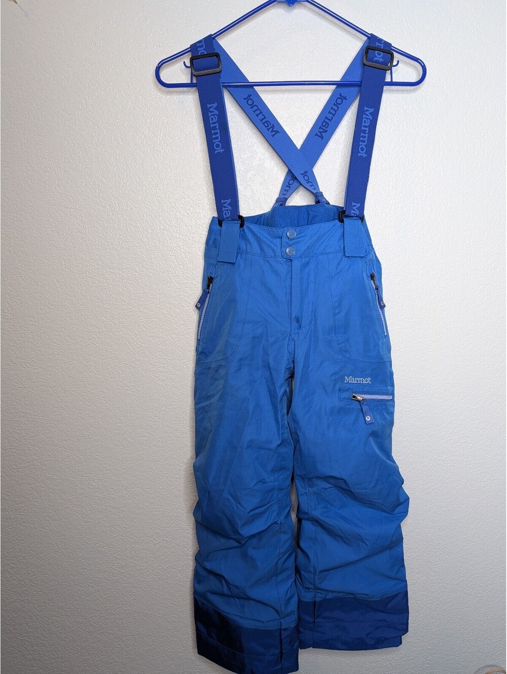 Marmot Blue Insulated Ski Snow Bib Pants Suspenders Size Medium kids